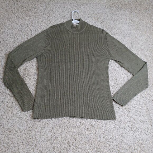 Perry Ellis Mens Moss Green Long Sleeve Mock Neck Pullover Sweater L Large - Picture 2 of 7